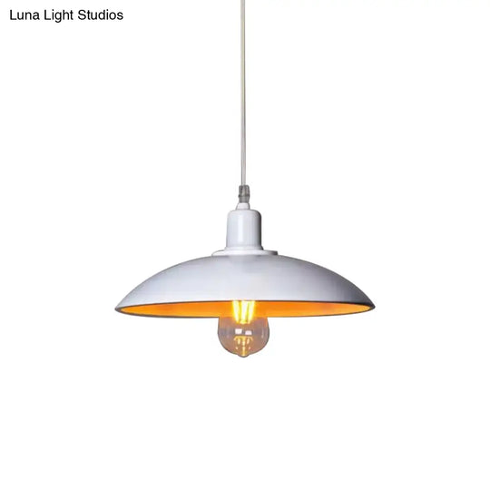Loft Style Metal Saucer Pendant Light With Cord In Black/White For Dining Table