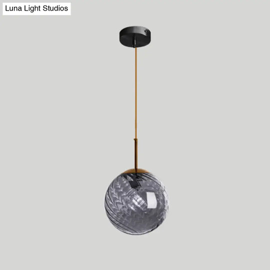 Loft Style Twisted Glass Hanging Lamp - 1 Bulb Dining Room Ceiling Light Fixture Smoke Gray / Globe
