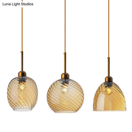 Loft Style Twisted Glass Hanging Lamp: Round Ceiling Light Fixture With 1 Bulb For Dining Room