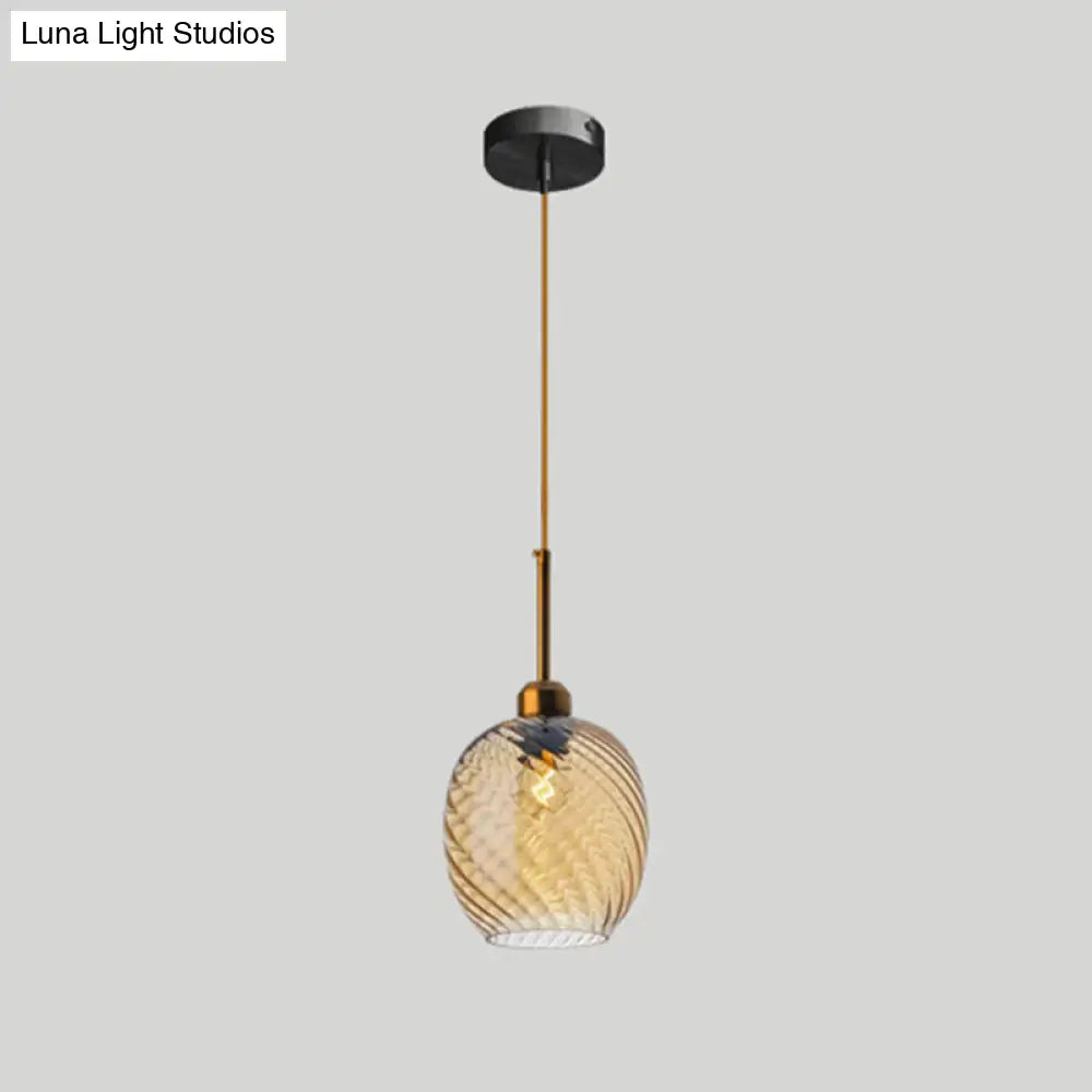 Loft Style Twisted Glass Hanging Lamp - 1 Bulb Dining Room Ceiling Light Fixture Amber / Ellipsoidal