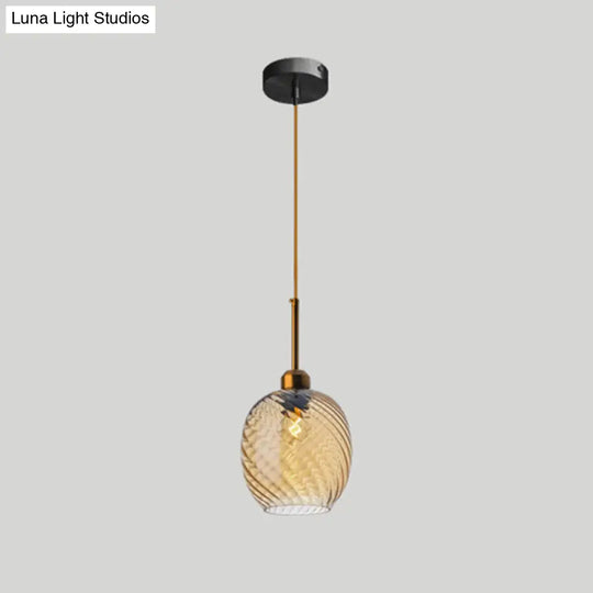 Loft Style Twisted Glass Hanging Lamp - 1 Bulb Dining Room Ceiling Light Fixture Amber / Ellipsoidal