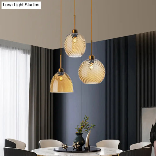 Loft Style Twisted Glass Hanging Lamp - 1 Bulb Dining Room Ceiling Light Fixture