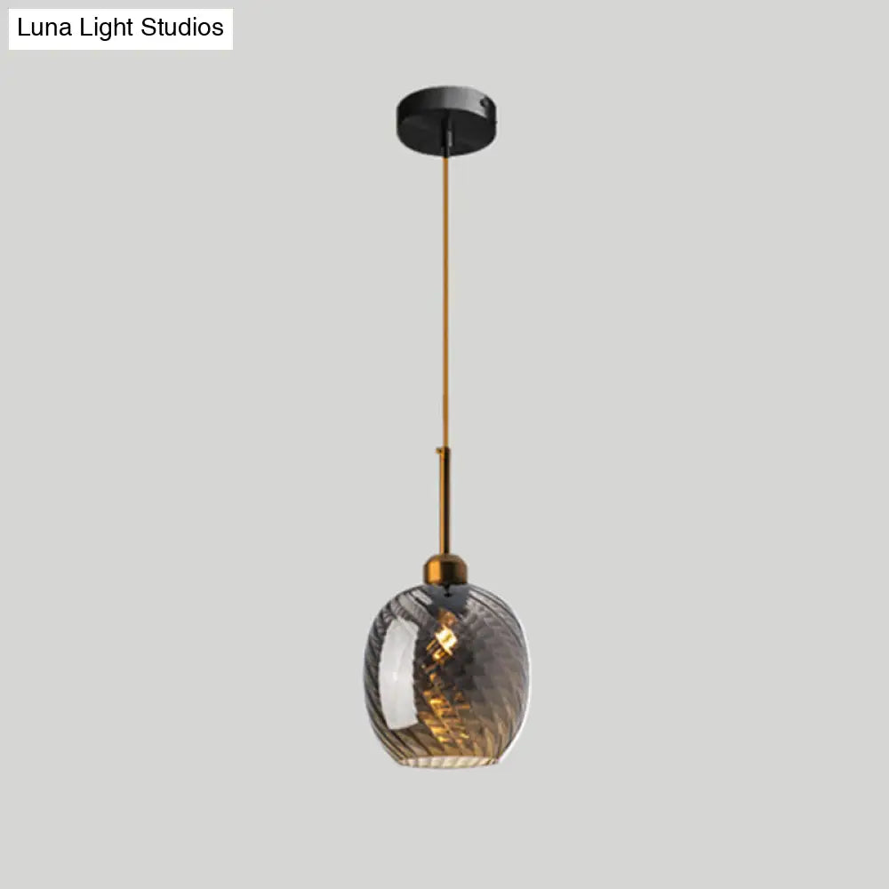 Loft Style Twisted Glass Hanging Lamp - 1 Bulb Dining Room Ceiling Light Fixture Smoke Gray /