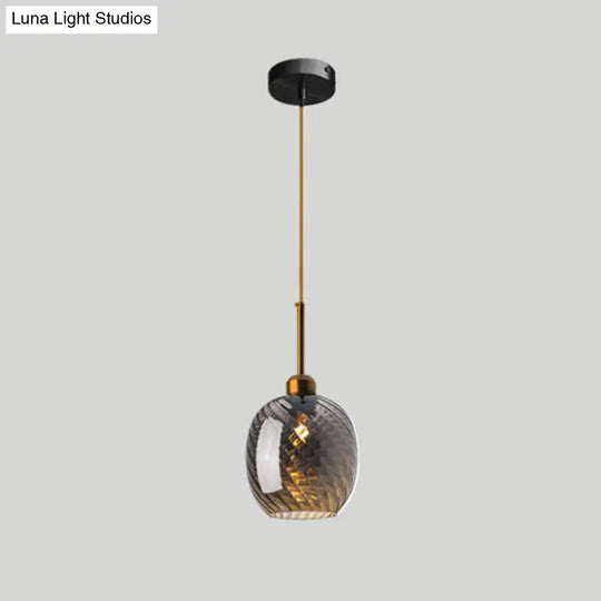 Loft Style Twisted Glass Hanging Lamp - 1 Bulb Dining Room Ceiling Light Fixture Smoke Gray /