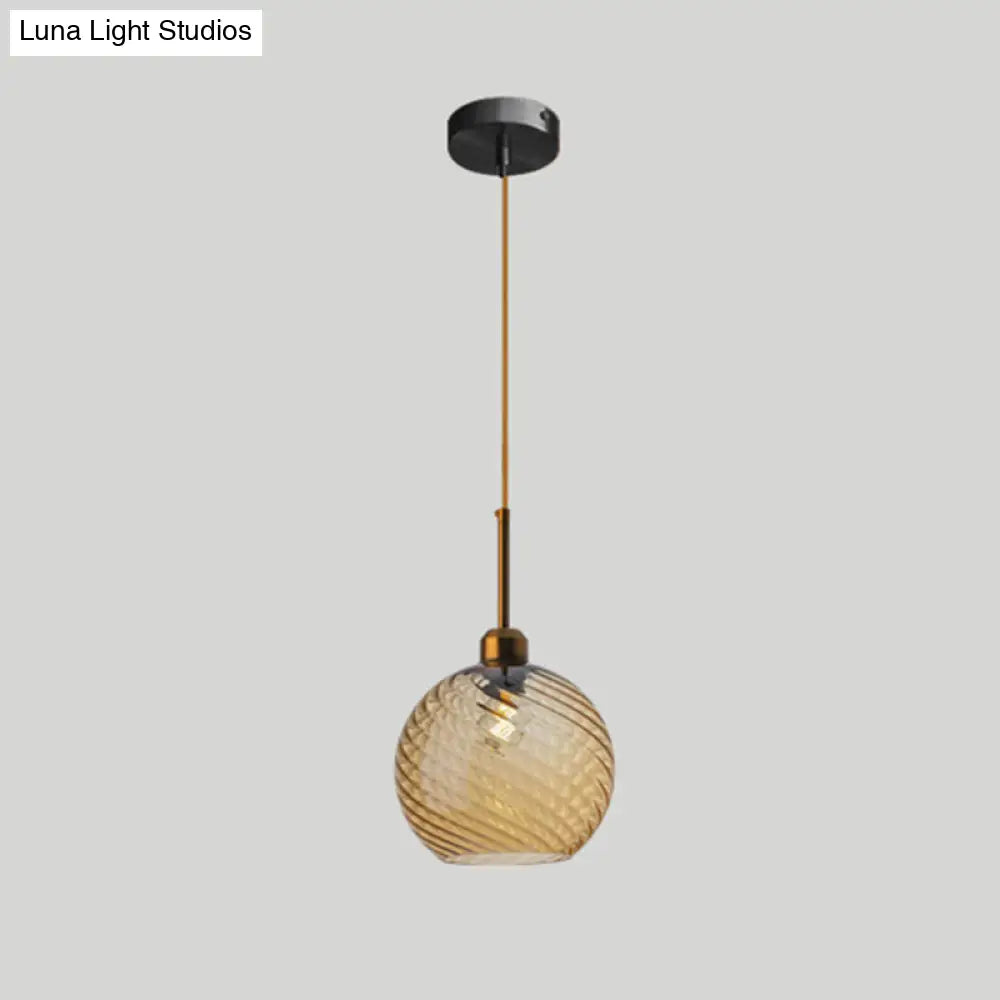Loft Style Twisted Glass Hanging Lamp - 1 Bulb Dining Room Ceiling Light Fixture Amber / Dome