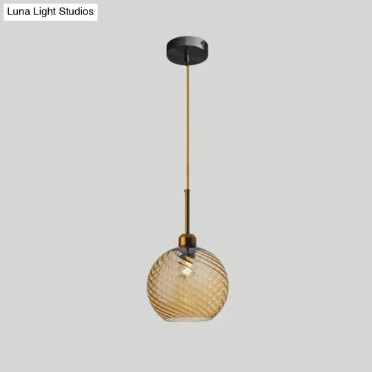 Loft Style Twisted Glass Hanging Lamp - 1 Bulb Dining Room Ceiling Light Fixture Amber / Dome
