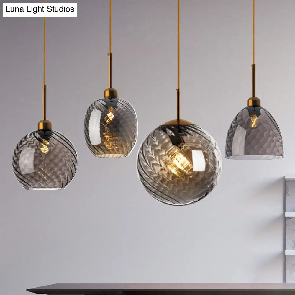 Loft Style Twisted Glass Hanging Lamp - 1 Bulb Dining Room Ceiling Light Fixture