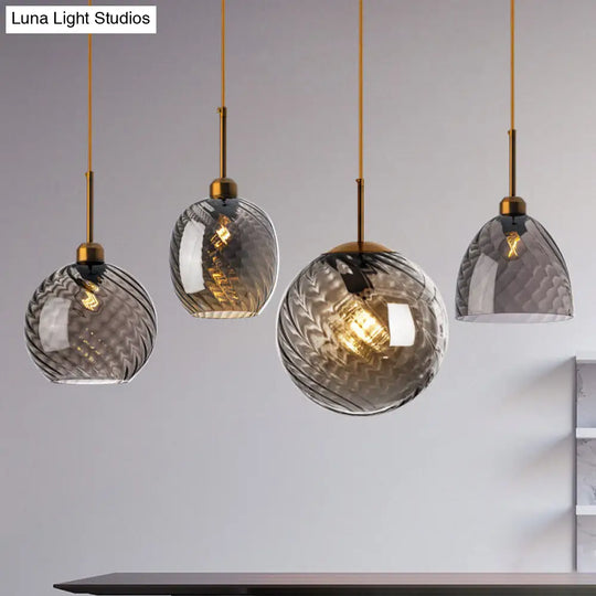 Loft Style Twisted Glass Hanging Lamp - 1 Bulb Dining Room Ceiling Light Fixture