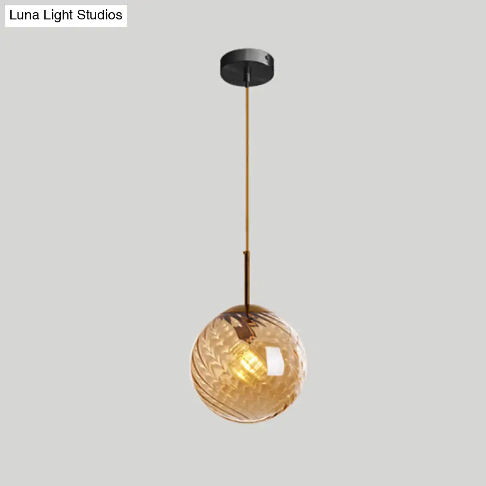 Loft Style Twisted Glass Hanging Lamp - 1 Bulb Dining Room Ceiling Light Fixture Amber / Globe