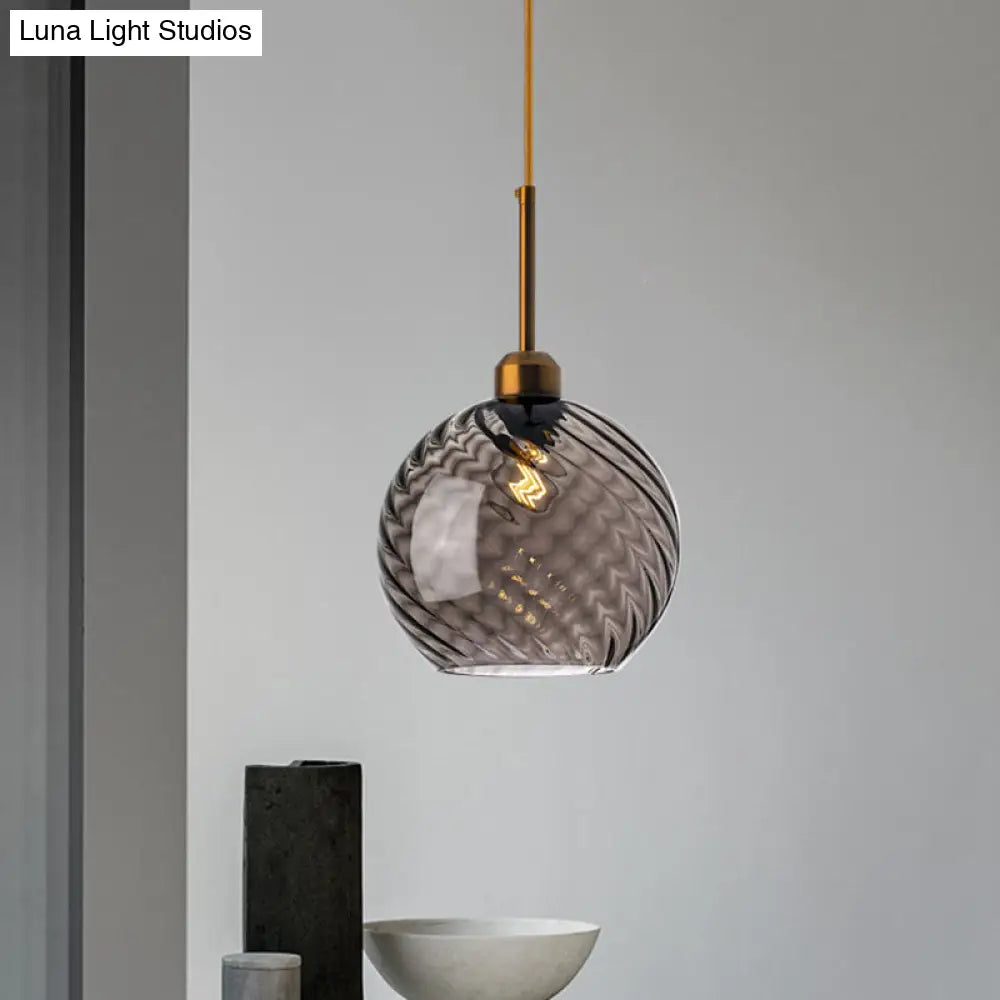 Loft Style Twisted Glass Hanging Lamp - 1 Bulb Dining Room Ceiling Light Fixture