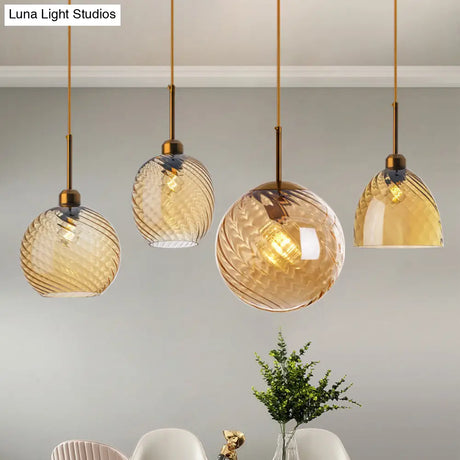 Loft Style Twisted Glass Hanging Lamp: Round Ceiling Light Fixture With 1 Bulb For Dining Room