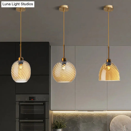 Loft Style Twisted Glass Hanging Lamp - 1 Bulb Dining Room Ceiling Light Fixture