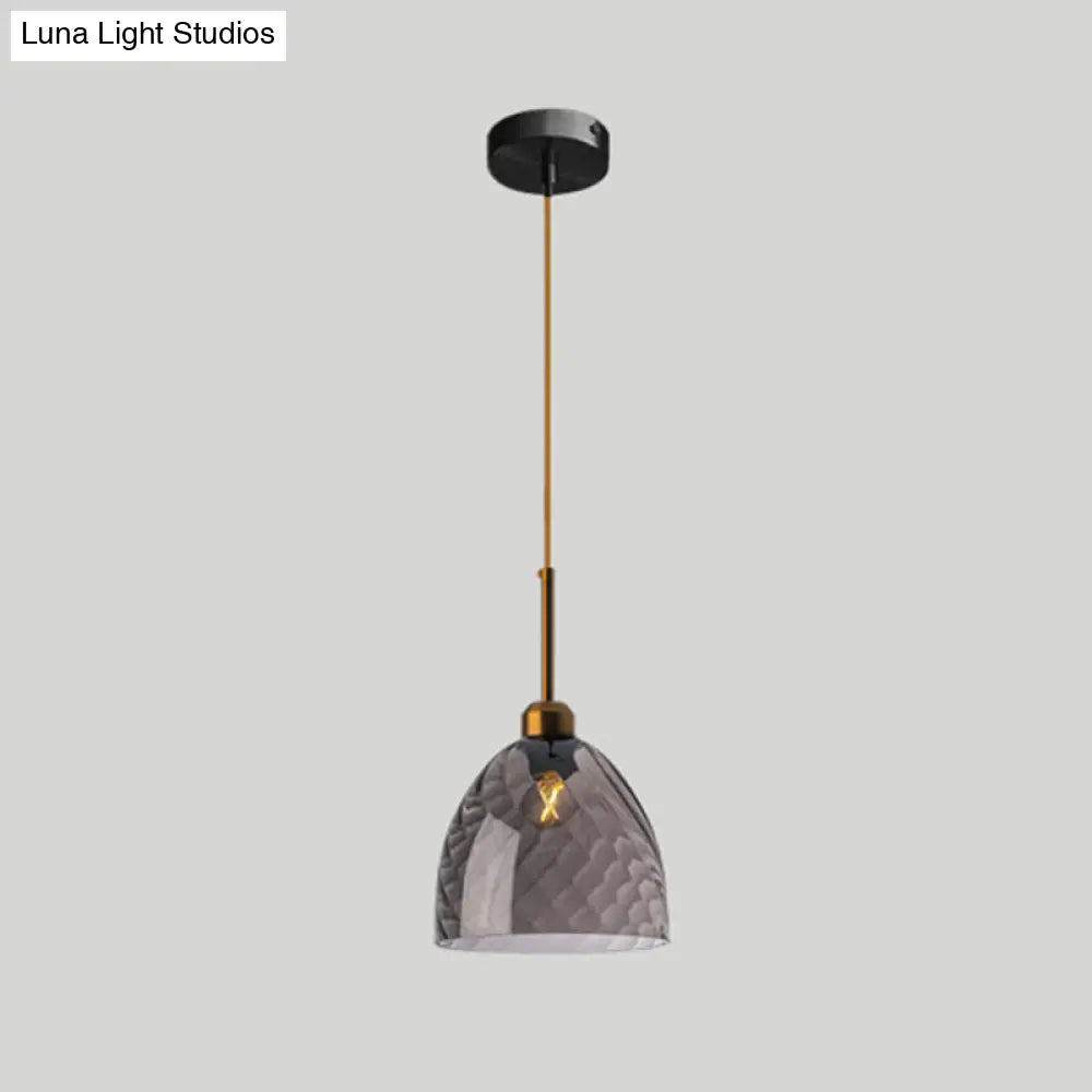 Loft Style Twisted Glass Hanging Lamp - 1 Bulb Dining Room Ceiling Light Fixture Smoke Gray / Bell