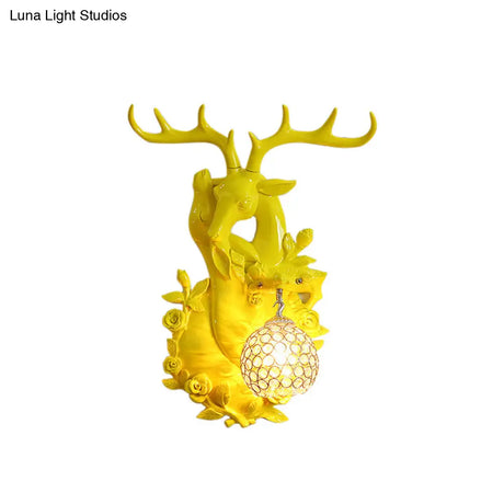 Loft Style Wall Mounted Sconce With Clear Crystal Shade Blue/Gold Finish And Deer Head Accent