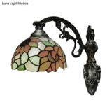 Loft Sunflower Stained Glass Wall Sconce Light In Antique Bronze - Bedroom Décor
