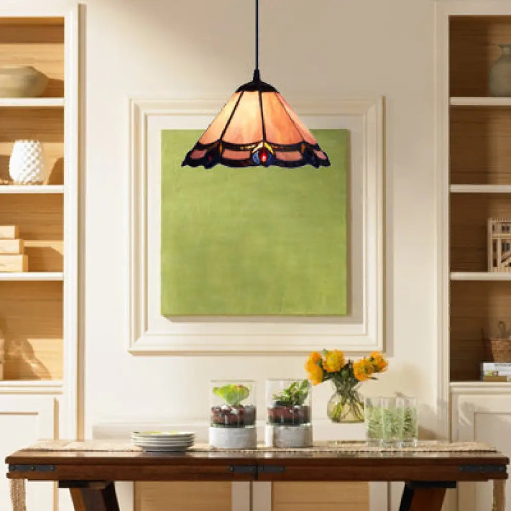 Loft Tiffany Purple Glass Cone Suspension Pendant Light For Living Room