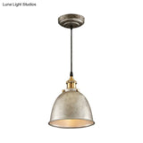 Lonie - Antique Style Dome Pendant Lamp 1 Light Wrought Iron Hanging Fixture With Cord In Black/Rust