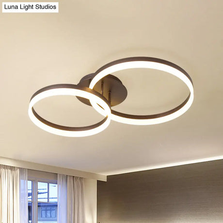 Loop Bedroom Led Flush Ceiling Lamp - Minimalist Brown Semi Mount In Warm/White/Natural Light