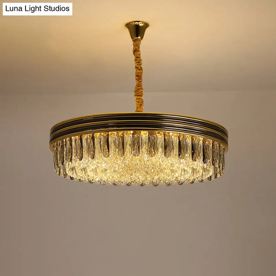 Loop Living Room Ceiling Chandelier: Elegant Crystal Block Design With 14 Bulbs In Gold Finish