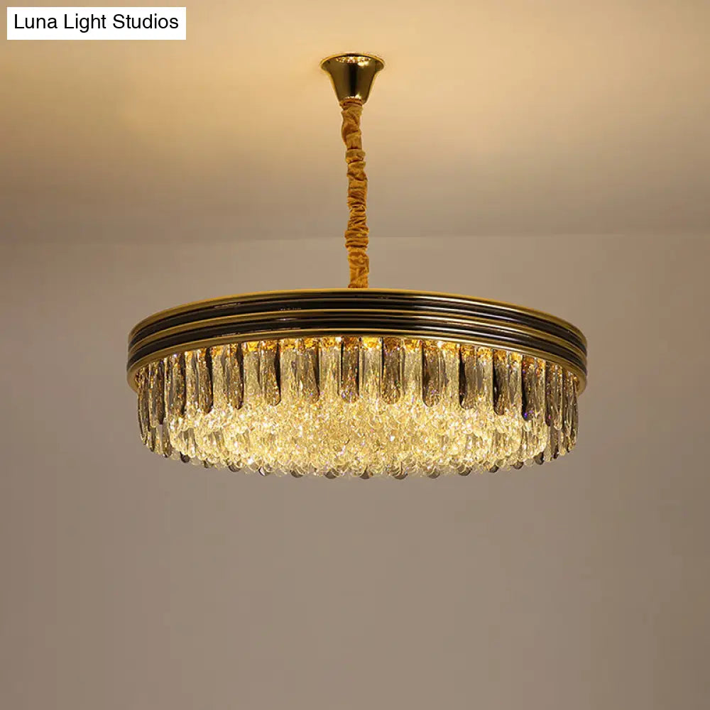 Loop Crystal Block Ceiling Chandelier With 14 Bulbs - Elegant Gold Hanging Light For Living Room