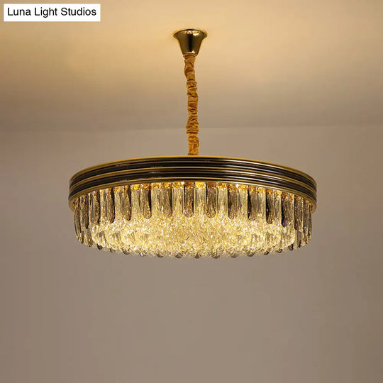 Loop Crystal Block Ceiling Chandelier With 14 Bulbs - Elegant Gold Hanging Light For Living Room