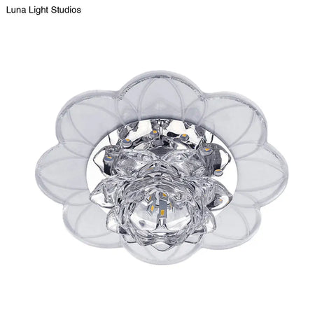 Lotus Crystal Led Ceiling Flush Mount For Hallways With Modern Blooming Design