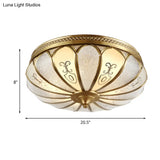 Lotus Frosted Glass Flush Mount Ceiling Light Fixture - Colonial Design Gold Finish 3/4/5 Heads