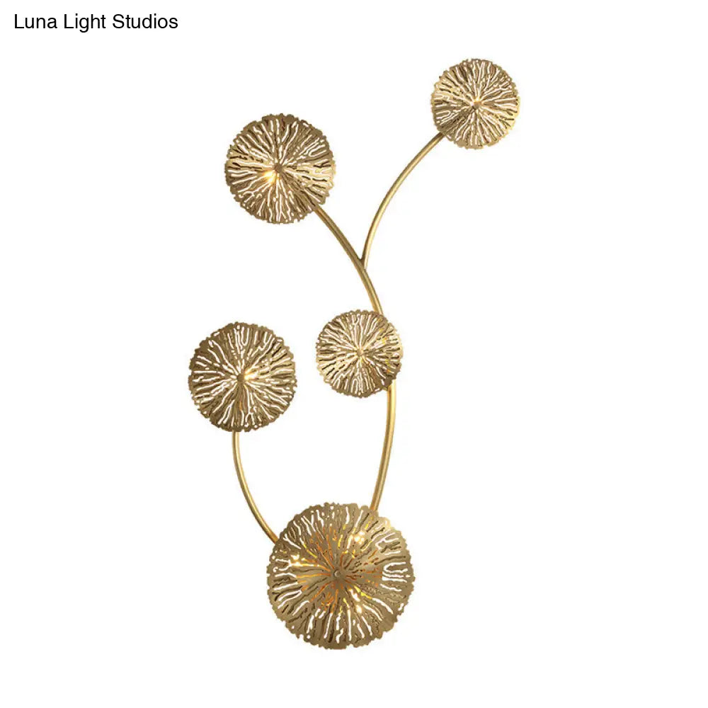 Lotus Leaf Etched Brass Wall Sconce - Metal Art Deco Stairs Lamp
