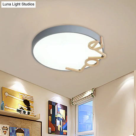 Love - Shape Wood Deco Led Flush Mount Lamp In 3 Colors