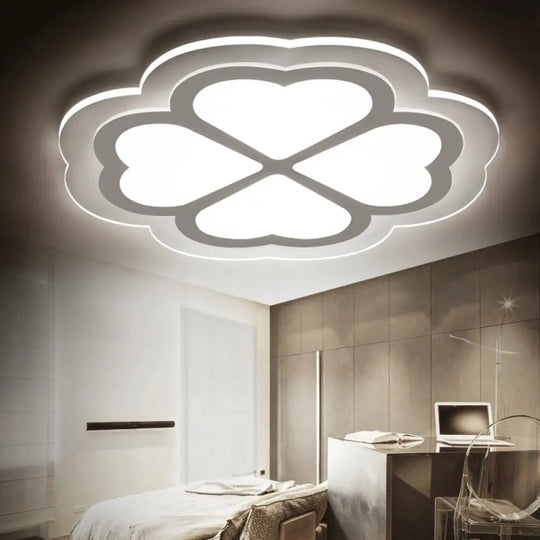 Loving Heart Petal Flush Ceiling Light - Romantic Acrylic Led Lamp For Nursing Room (White) White /