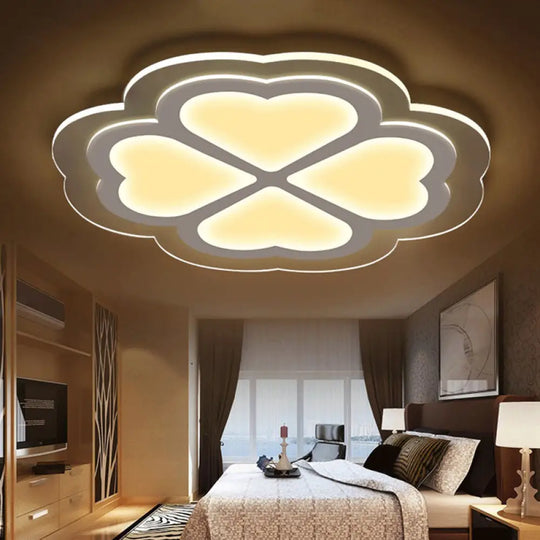Loving Heart Petal Flush Ceiling Light - Romantic Acrylic Led Lamp For Nursing Room (White) White /