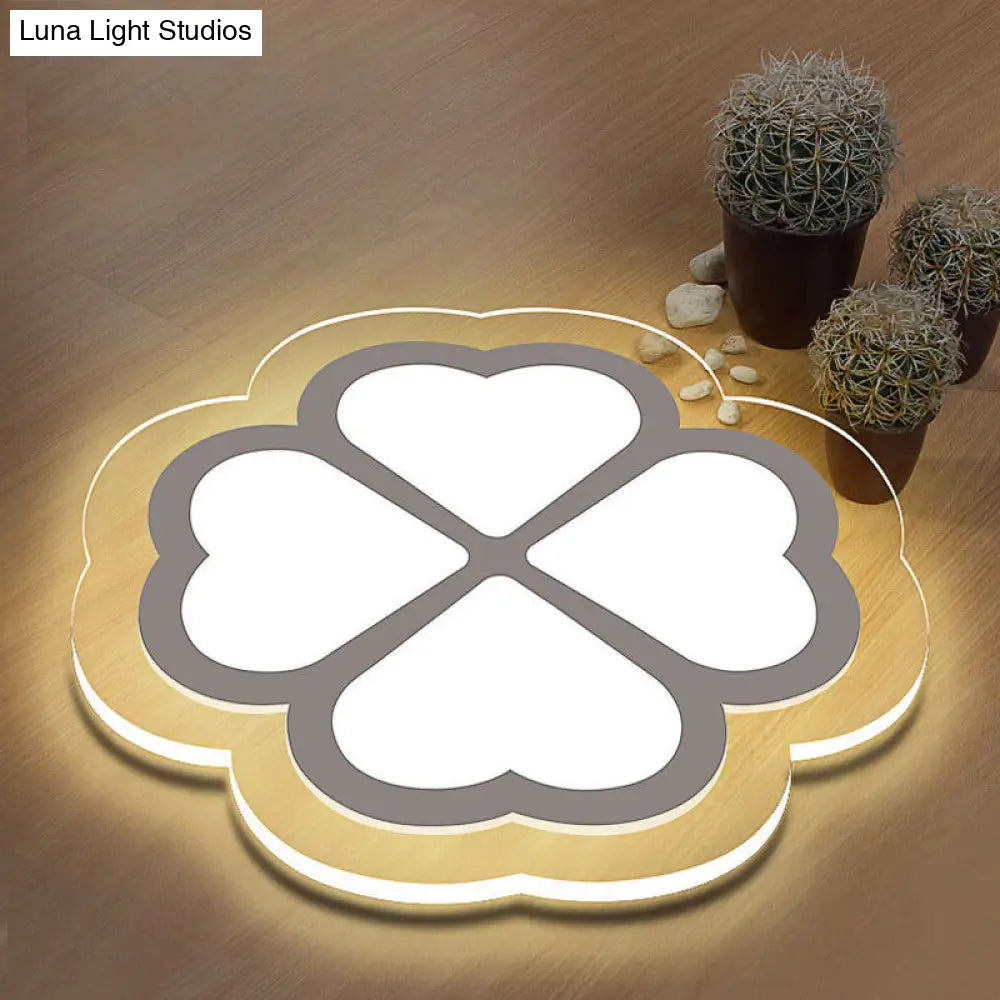 Loving Heart Petal Flush Ceiling Light - Romantic Acrylic Led Lamp For Nursing Room (White)