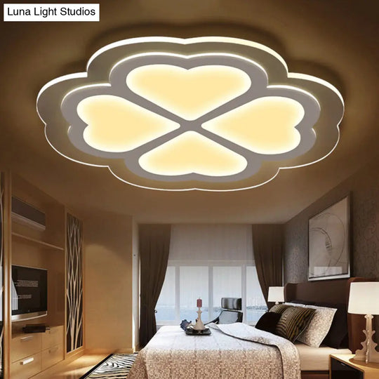 Loving Heart Petal Flush Ceiling Light - Romantic Acrylic Led Lamp For Nursing Room (White) White /