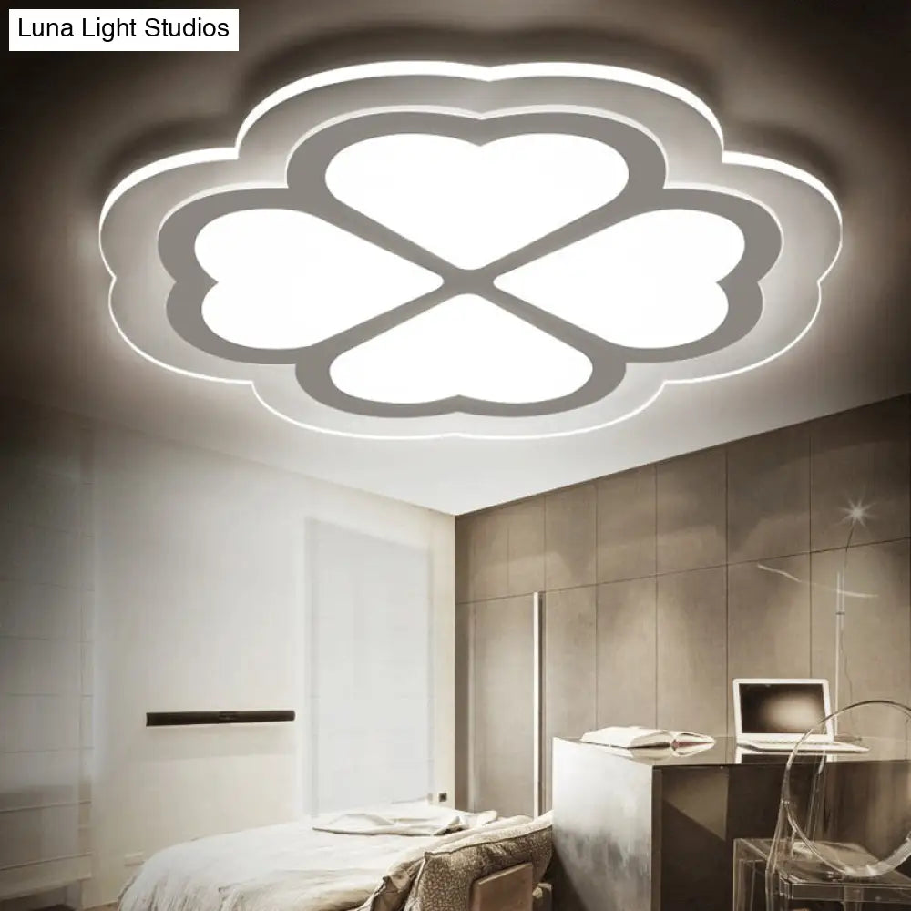 Loving Heart Petal Flush Ceiling Light - Romantic Acrylic Led Lamp For Nursing Room (White) White /