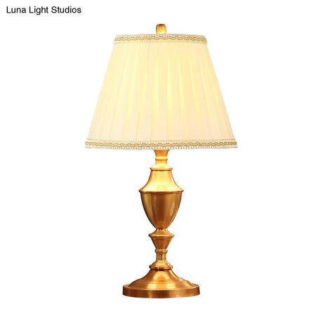 Lucie - Brass Night Table Lamp: Rustic Fabric Pleated Lampshade Desk Light