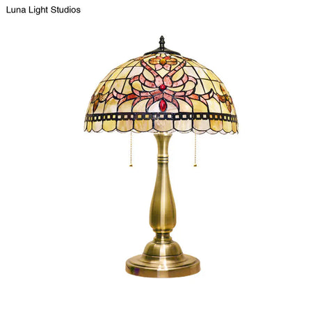 Lucy - Floral Table Light: Vintage Shell Lamp In Brushed Gold