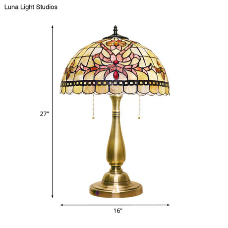 Lucy - Floral Table Light: Vintage Shell Lamp In Brushed Gold