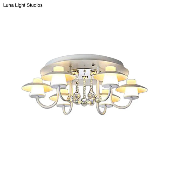 Luxurious Circular Semi Flushmount Ceiling Light With Crystal Ball - 8 Lights Metallic Black/White