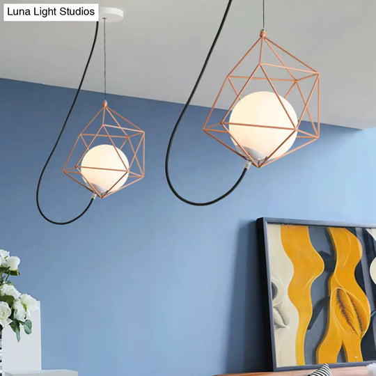 Macaron 1-Head Wire Cage Pendant Light With White/Orange/Green Finish Orange
