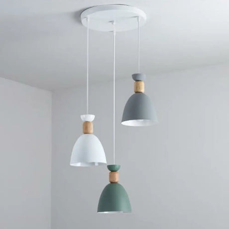 Macaron 3-Head Metallic Multi Ceiling Light: Inverted Cup Design White Suspension Lighting / Round