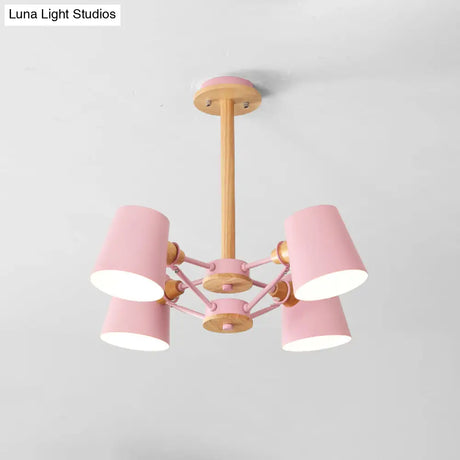 Macaron 4 - Light Semi Flush Ceiling Lamp Pink/Yellow Barrel With Wood Rod