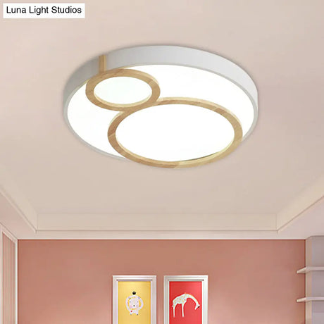 Macaron Acrylic Led Flush Mount Light Fixture With Wood Accent - White/Green/Grey