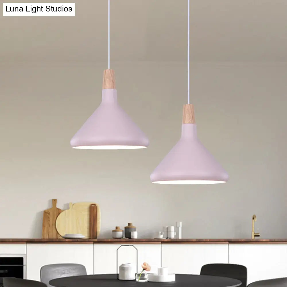 Macaron Aluminum Pendant Light - Flask Shape | Single Kitchen Dinette Drop Lamp In Gold/Blue/Pink &