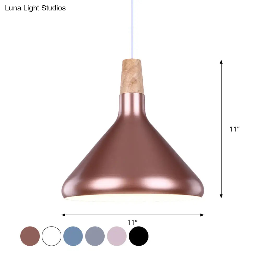 Macaron Aluminum Pendant Light - Flask Shape | Single Kitchen Dinette Drop Lamp In Gold/Blue/Pink &