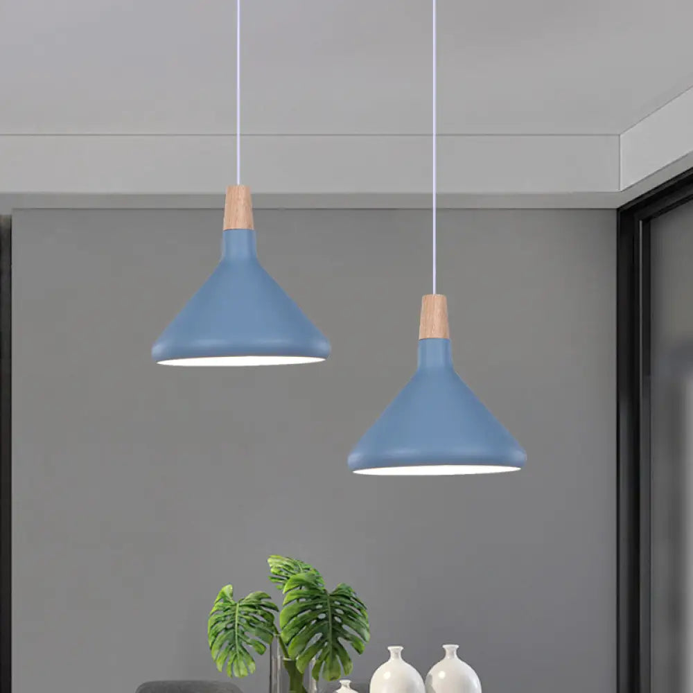 Macaron Aluminum Pendant Light - Flask Shape | Single Kitchen Dinette Drop Lamp In Gold/Blue/Pink &