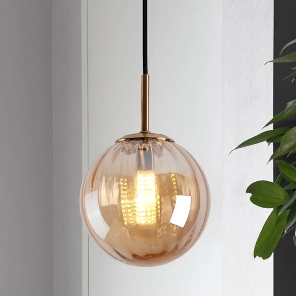 Macaron Amber/Green/Red Glass Bubble Pendant Light - 1 Head Ceiling Lamp For Bedrooms Amber