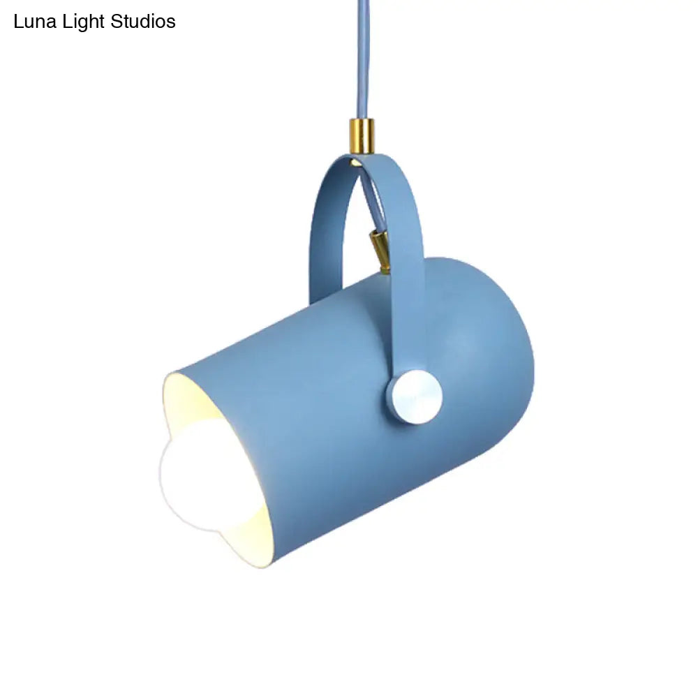 Macaron Blue/Pink/Black Pendant Light For Clothing Stores - Stylish 1-Light Suspension With Handled