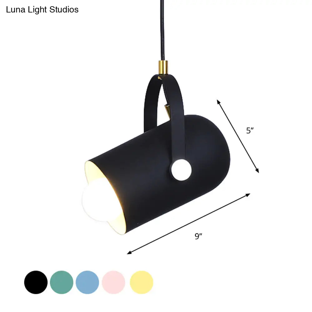 Macaron Blue/Pink/Black Pendant Light For Clothing Stores - Stylish 1-Light Suspension With Handled