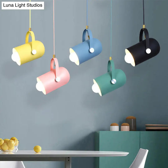 Macaron Blue/Pink/Black Pendant Light For Clothing Stores - Stylish 1-Light Suspension With Handled