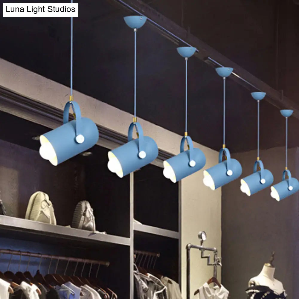 Macaron Blue/Pink/Black Pendant Light For Clothing Stores - Stylish 1-Light Suspension With Handled